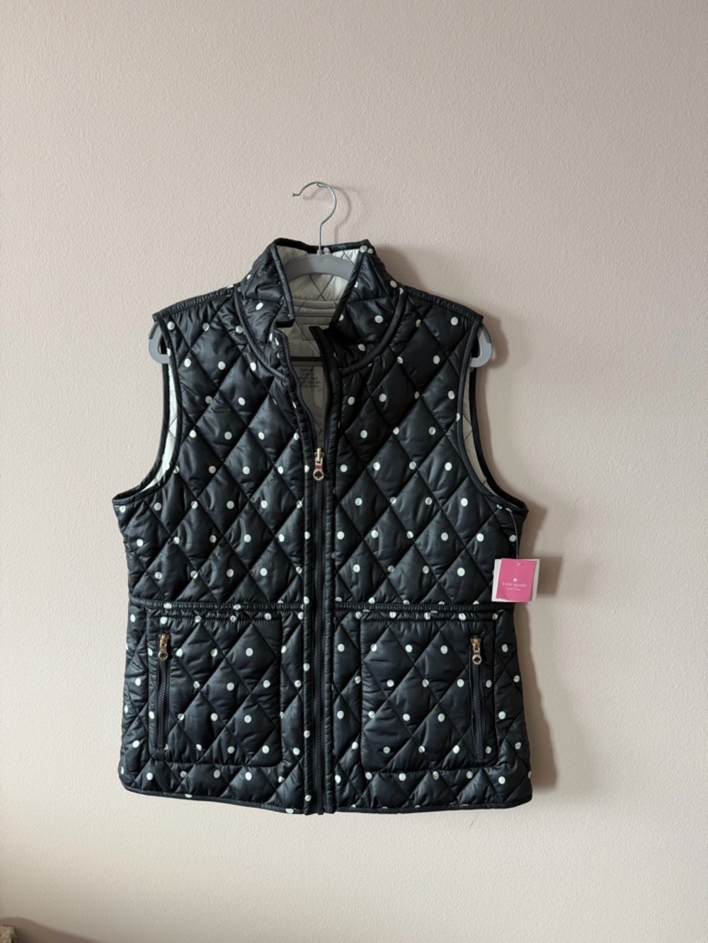 NWT kate spade Black reversible Quilted Polka Dot Vest